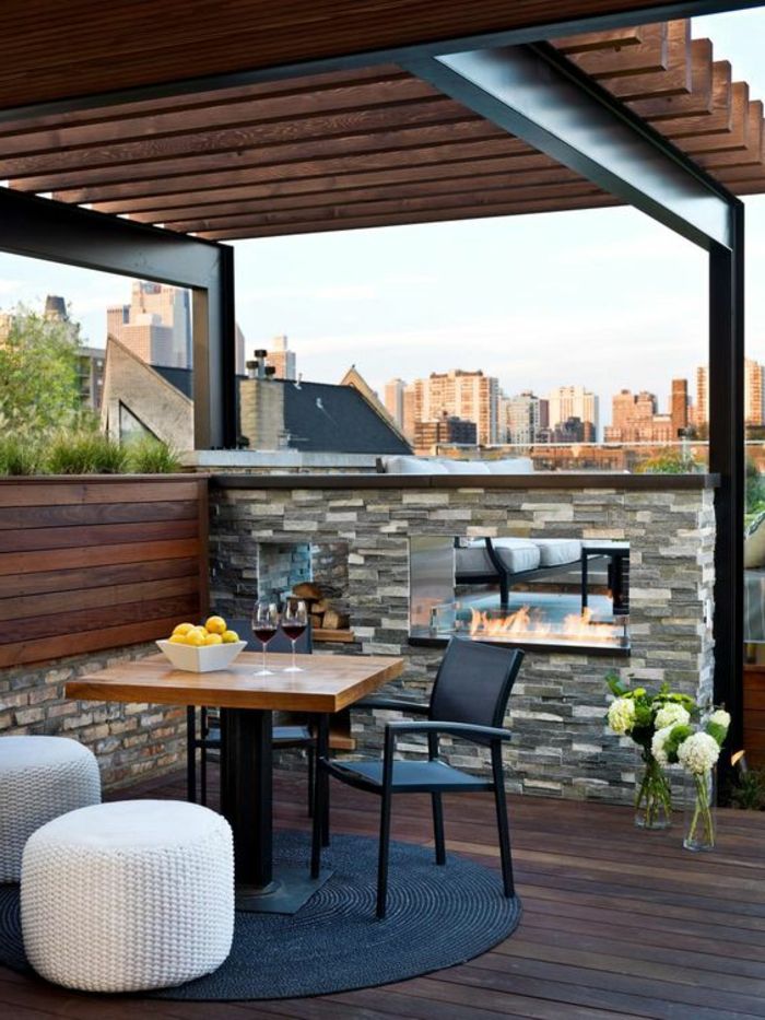 Bouw een balkon Natuur Materialen Steen en hout Openhaardinstallatie