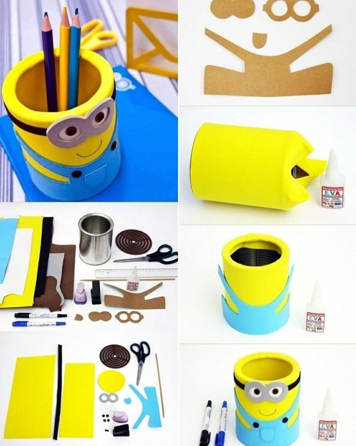 11 kreatívne-Bastelideen-Minion-tin-farbstifte-DIY nožnice-papier, lepenka