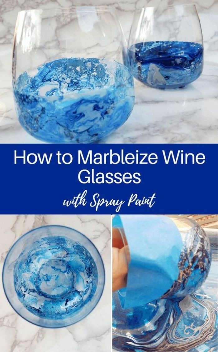 víno sklenené dekorácie, okuliare na víno bez rukoväte zdobené modrým lakom na nechty