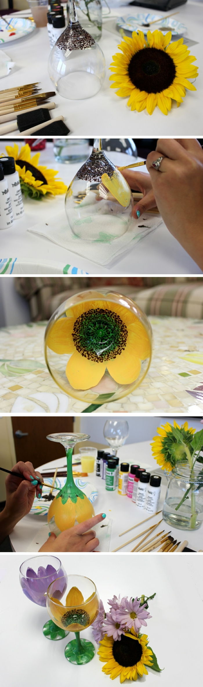 dekoracijo vina, sončnice, rumeno cvetje, barvo, krtačo, očala