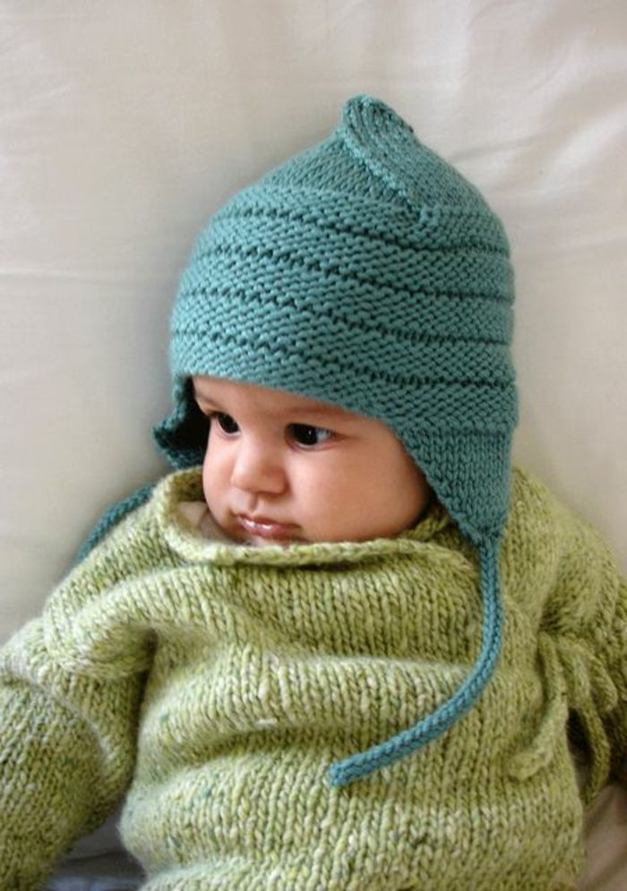 Baby trui-knit green-hell-met-cap