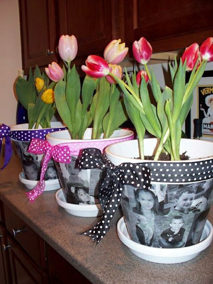 Vasos Idea presente do dia de tulipas das crianças fotos-Mãe