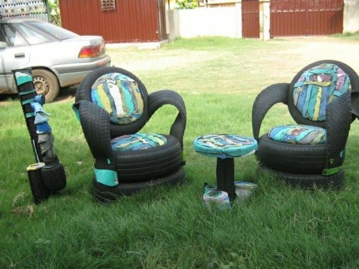 DIY nábytok z auta auto pneumatiky pneumatiku recykláciu tyrkysové maľované spočíva