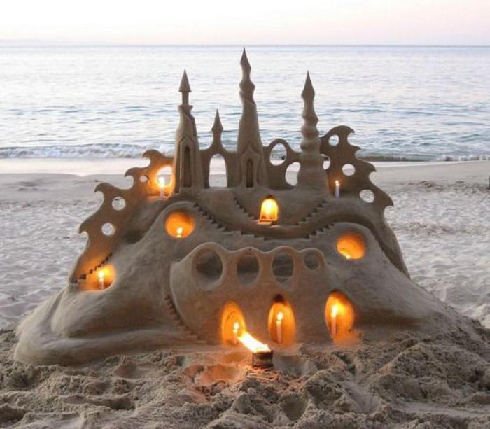 scultura Deco dalla sabbia-castello-illuminata da candele-