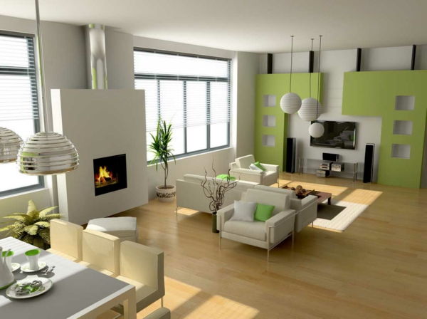 Verde - Colore parete moderno design degli interni soggiorno