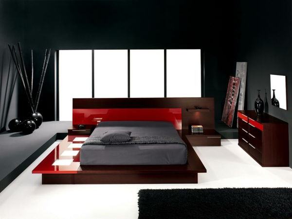 Dizaino idėjos miegamojo komplektas-juoda-raudona-balta