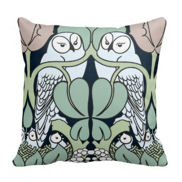 Art Nouveau - Ornamenti-Templates-The-Owls-and-green-backgrounds