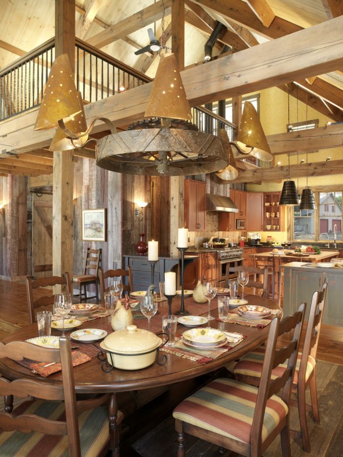 Mutfak ve yemek odası-modern tasarım-country tarzı-mobilya sofra Mum antik lambalar, rahat bir atmosfer