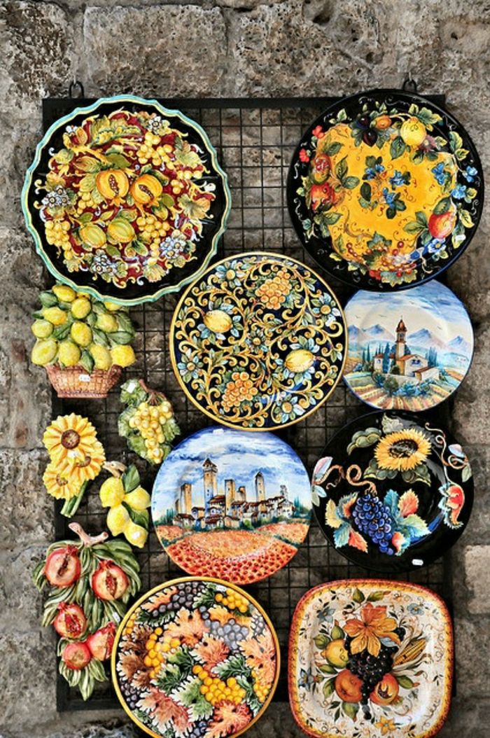 Keramické tanierové taniere v štýle country-taliansky ručne maľované