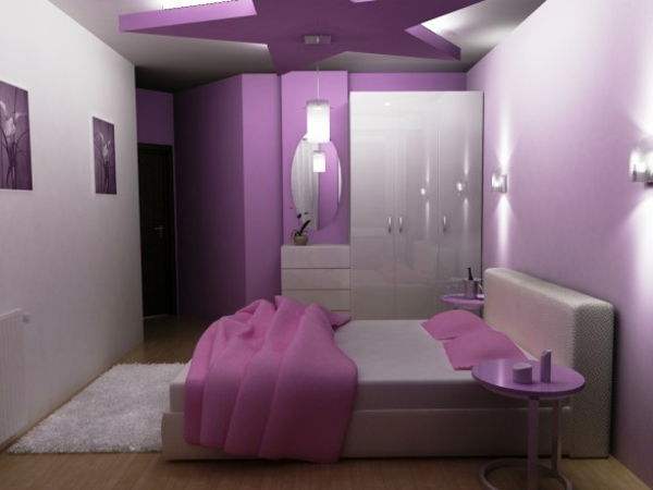 Viola colore della parete interni dal design moderno Camera