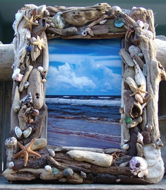 Driftwood okvir ročno lupine zvezdam morje sliko