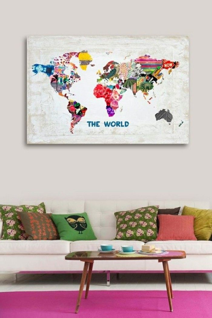 Nástenná maľba s chladnou-plátne farby mapy sveta