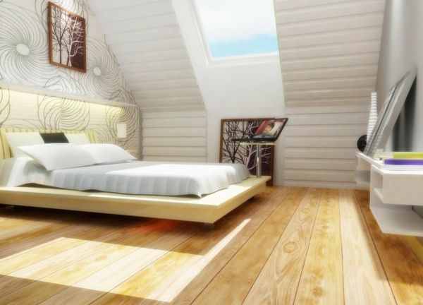 Wohnideen podkrovné white-spálňa-s-drevenú podlahu, tapety