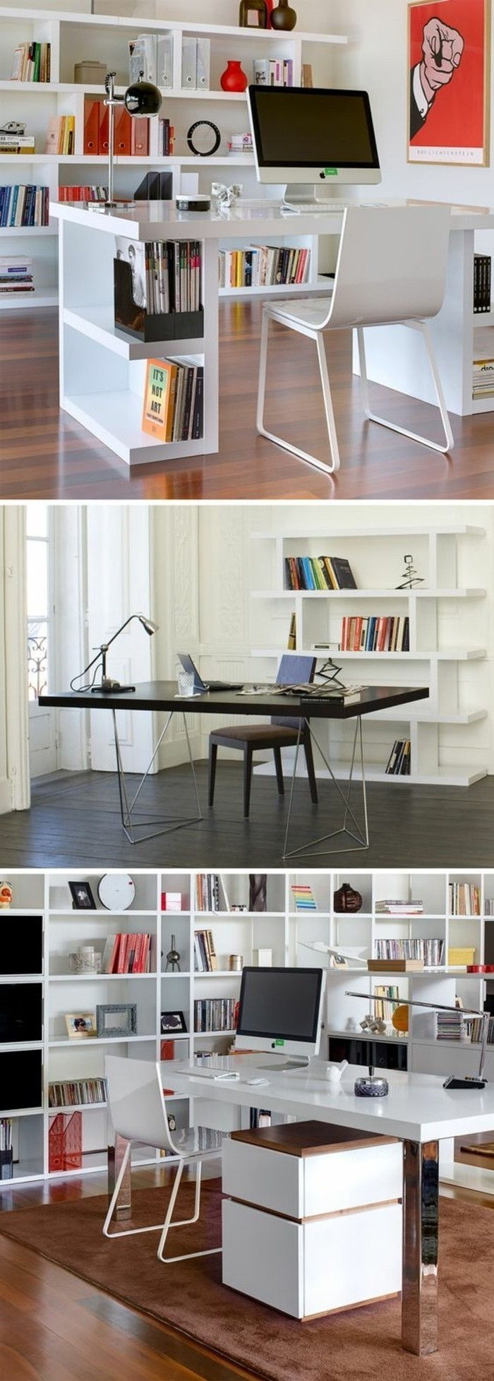 arbeitszimmer-rinkinys-balta-stalas-kėdė-kompiuteris-knygos lentyną sistema