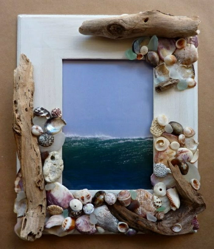 privlačen okvir za sliko Driftwood školjke morju slika