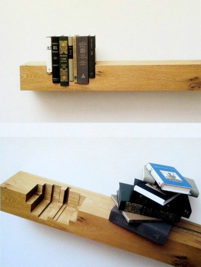 regał-own-build-holzstüch-wiele książek-DIY pomysły, twórcze ściana konstrukcja