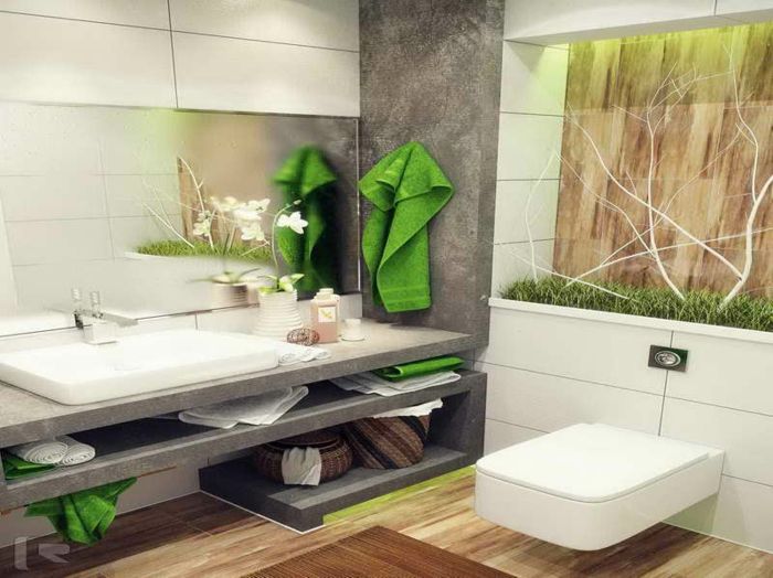 kúpeľňové doplnky-nápady-bielo-kusy nábytku atraktívny stenou