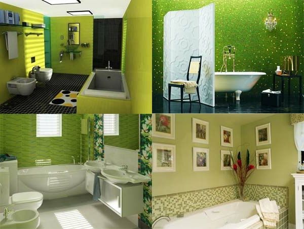 kopalnica design-zeleno-zidne barve - štiri fotografije