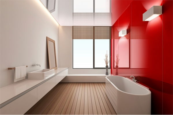 kopalnica udobja-kopalnica-dekor-kopalnica-pohištvo-oprema-naglas-zid v rdeči