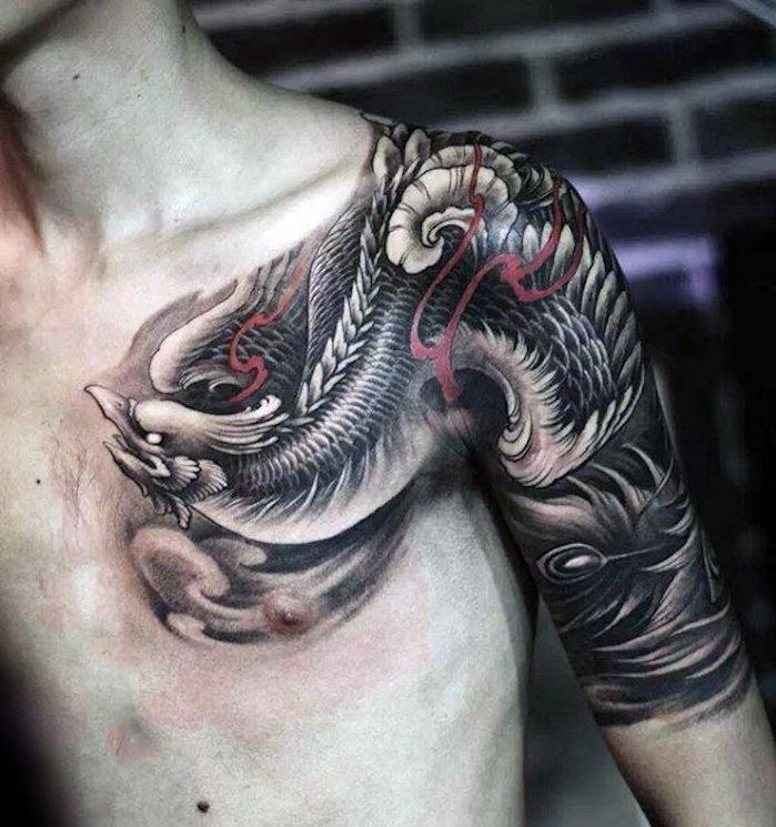 čínske tetovanie pre mužov, čierne tetovanie s motívom draka