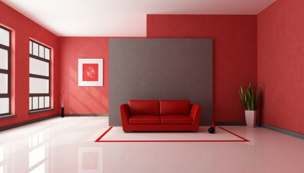 rdeče stene - hladno steno dizajn-dnevna soba-design-dnevna soba-set-einrichtugsideen-dnevna oblikovanje soba-moderno-stena