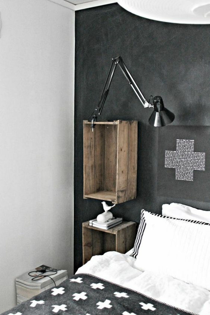 DIY ściany Okres pokojowe wino łóżko czarne lampy poduszki półki skrzyni od-