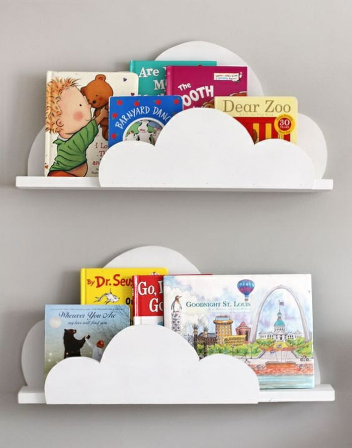 DIY-ścienne Półki-biało-cloud-wielu książek-przedszkole-dekoracja-wanddeko