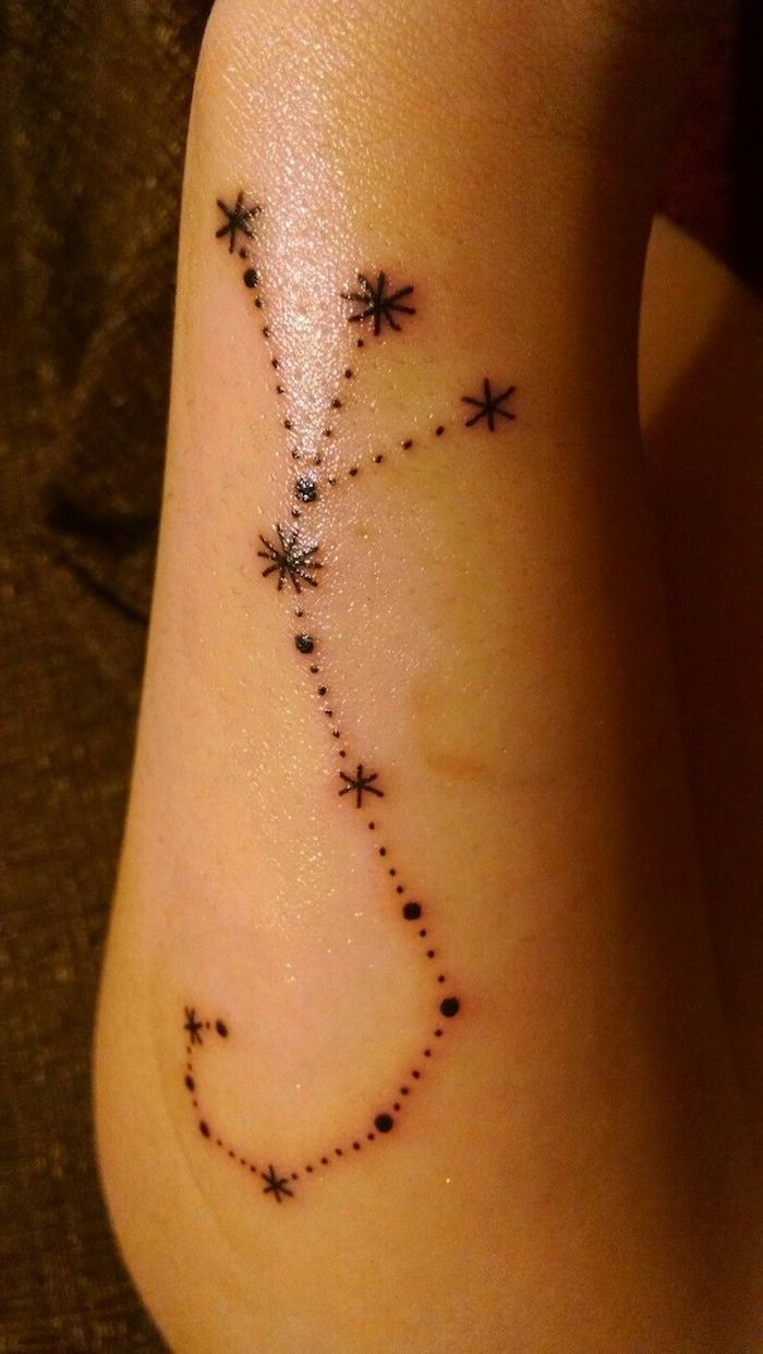 mano con tatuaggio stella. un tatuaggio nero con una stella nera con piccole stelle nere
