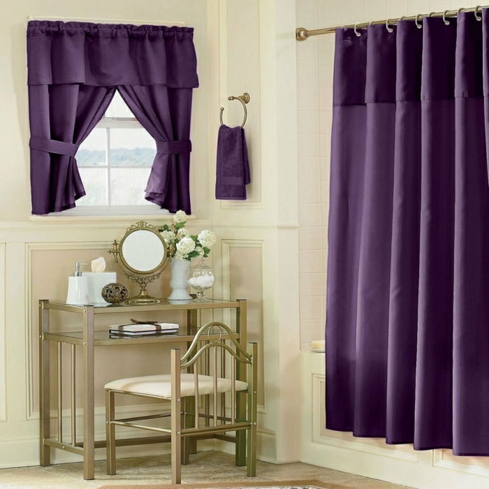 Elegantný izba design luxusné dizajnový komoda malé okienko fialové závesy-for-small-okná Satin