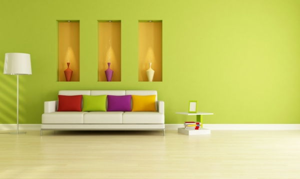 barvna shema - dnevna soba - zelena barvna shema - tabela svetilke in gnezda