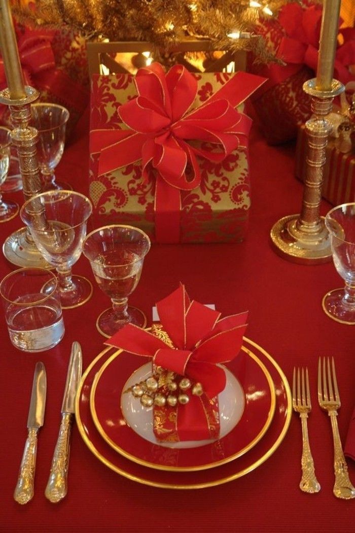 praznična miza dekoracijo ideje-v-rdeče-in-zlato