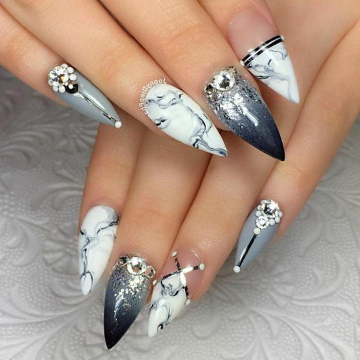 Art naglar punktig bra idé grå naglar vita naglar med marmor effekt sten nagel design med stenar