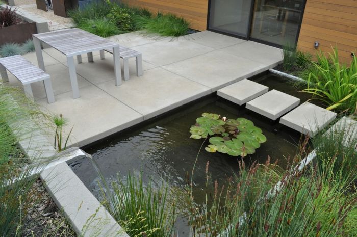 Moderný záhradný dizajn - vodný prvok a rybník Štátny záhradný nábytok