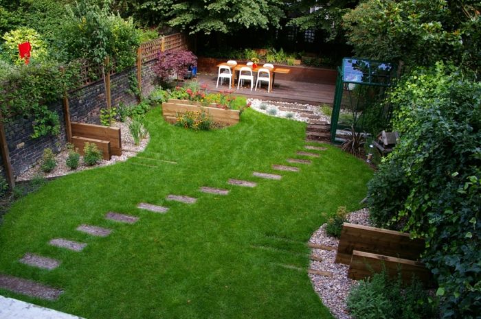 ľahká starostlivosť záhrada s anglickými trávnikmi pred - cesta štrku, posedenie