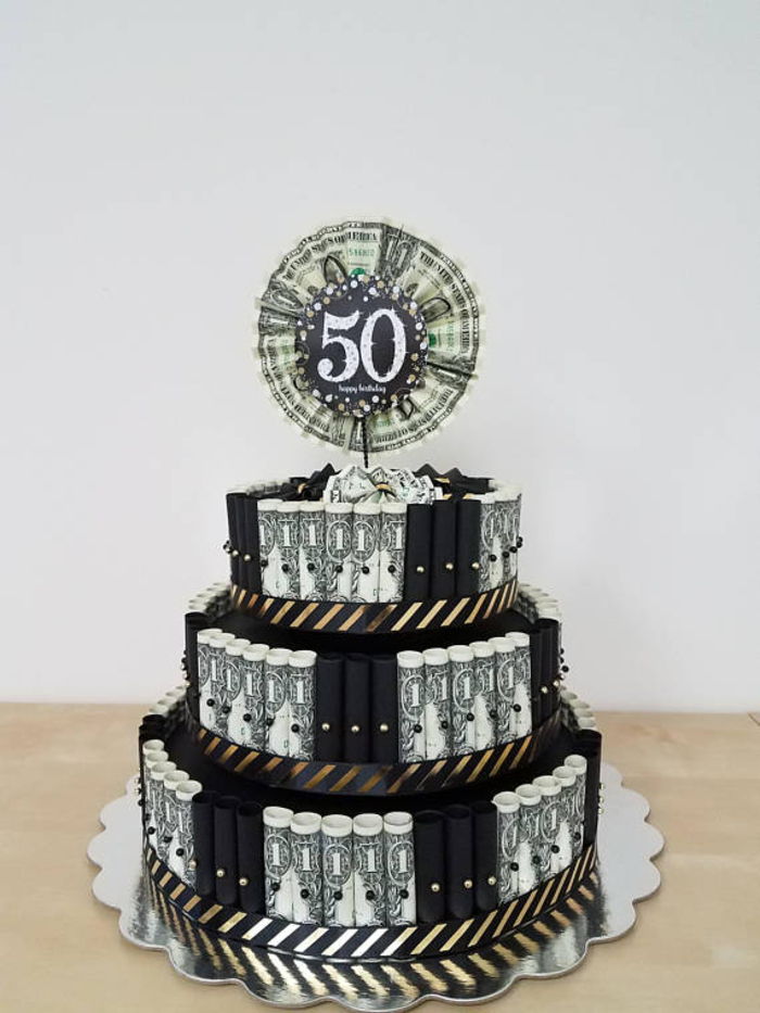 Gimtadienio pyragas iš sąskaitų, kūrybinė idėja penkiasdešimt metų