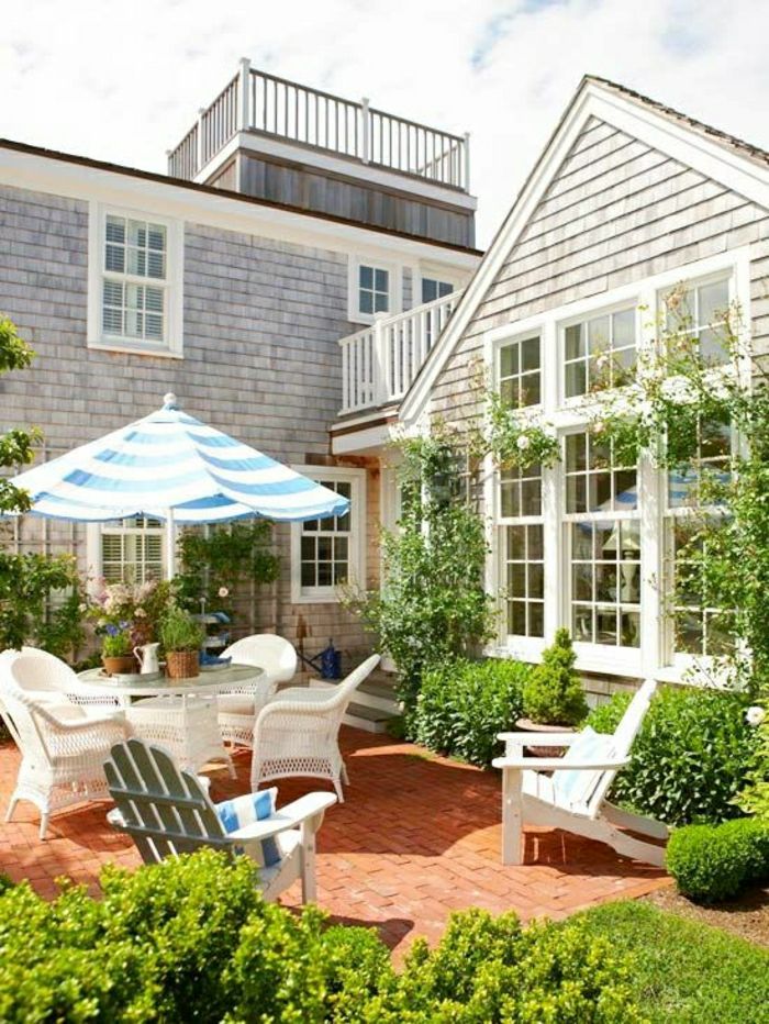 Pruhované Parasol Garden bielo-modrá záhradný nábytok Dom Green moderný dizajn