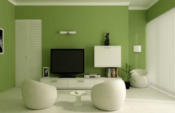 grande-verde colore della parete di colore interni dal design moderno