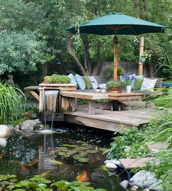 zelená záhrada slnečník záhradný nábytok z masívu-many pad-less vodopád