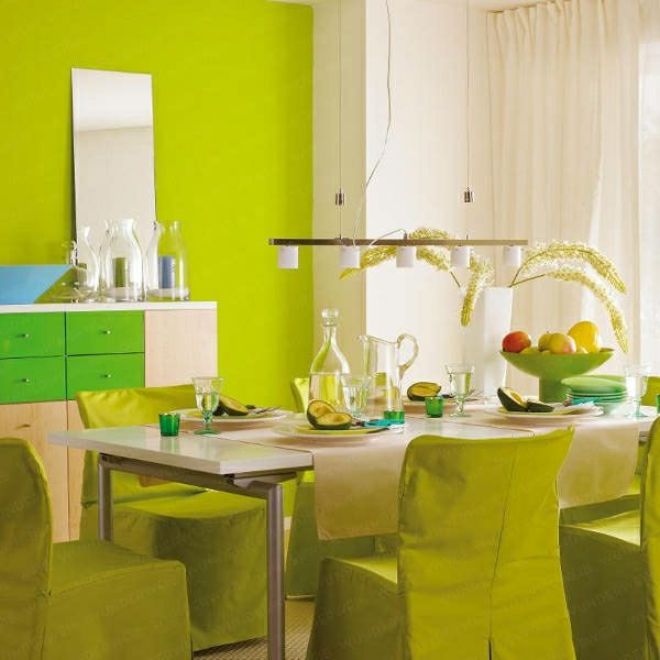 zelene barve-stenske barve-jedilnica - oblikovanje okrasnih miz