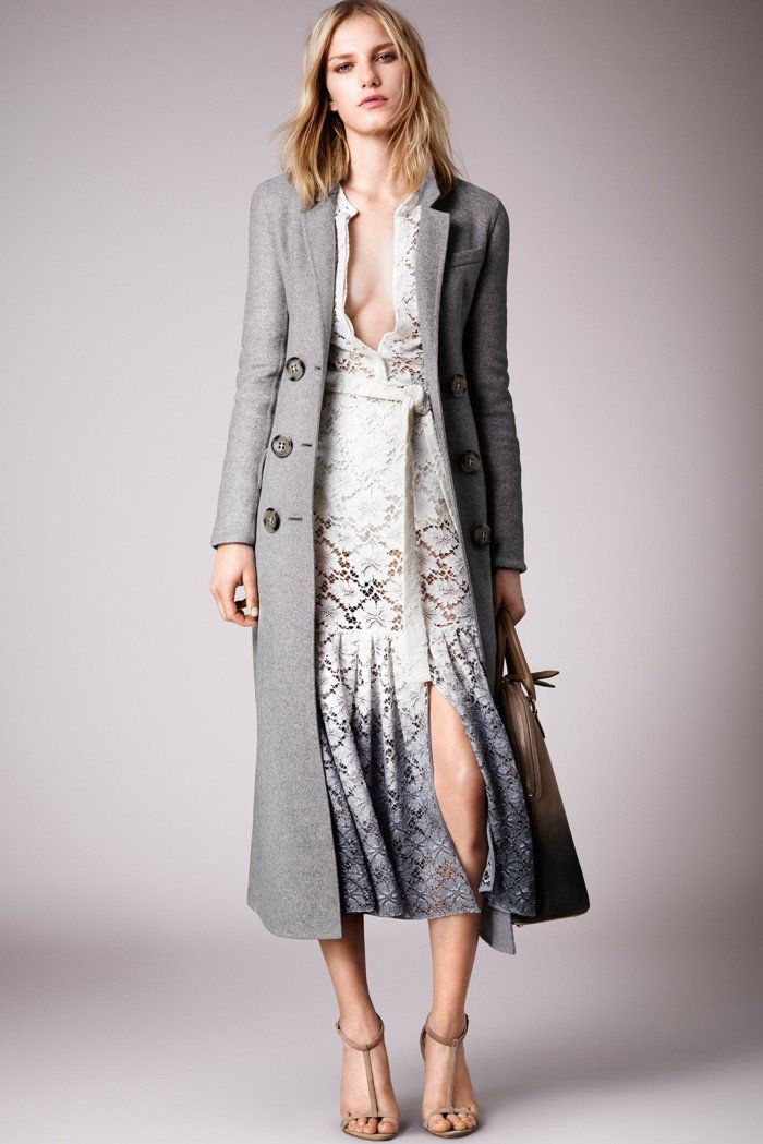 Burberry Gri Coat kombine-ile-dantel elbise