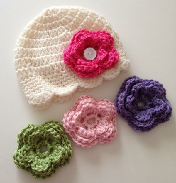 Háčkovaná s-krásne kvety-v-rôznych farbách-dieťa Cap-crochet-