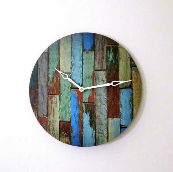 lesena stena oblikovanje ura ideja obarvajo, lesene plošče