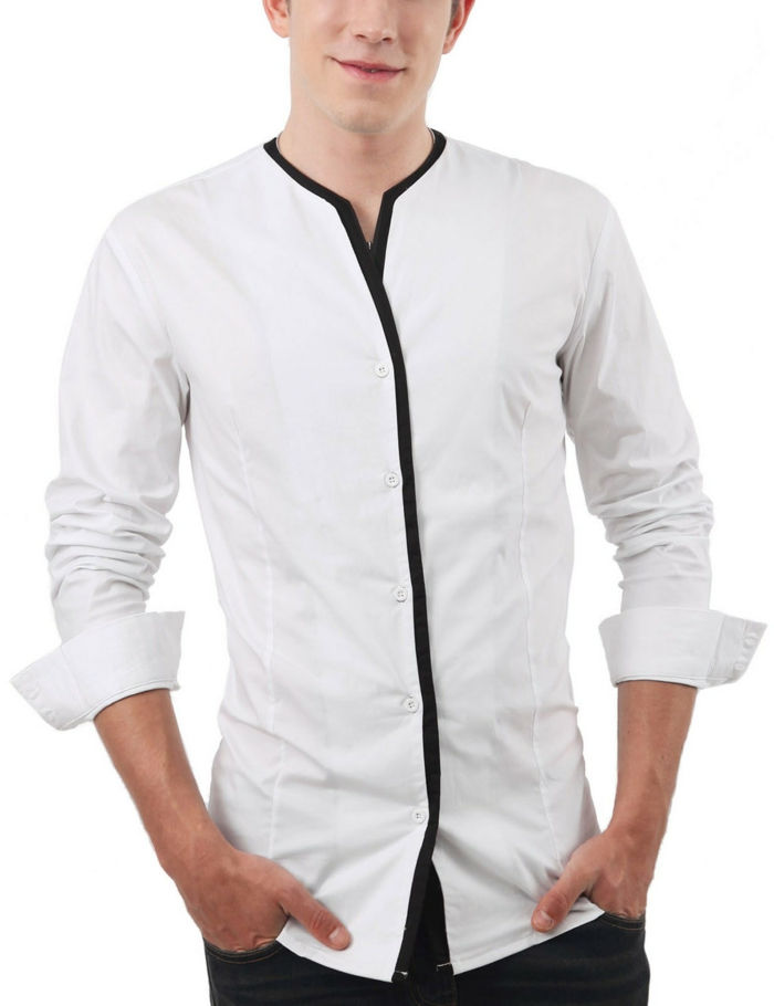 camicia senza colletto bianco e colori