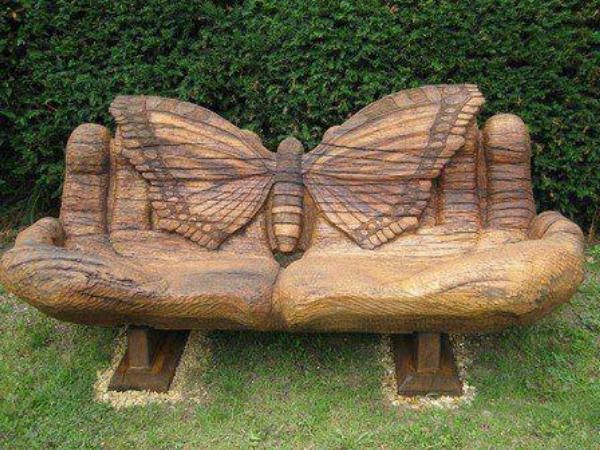 Holzwerk rustic-gradina banc cu-ornamente-fluture