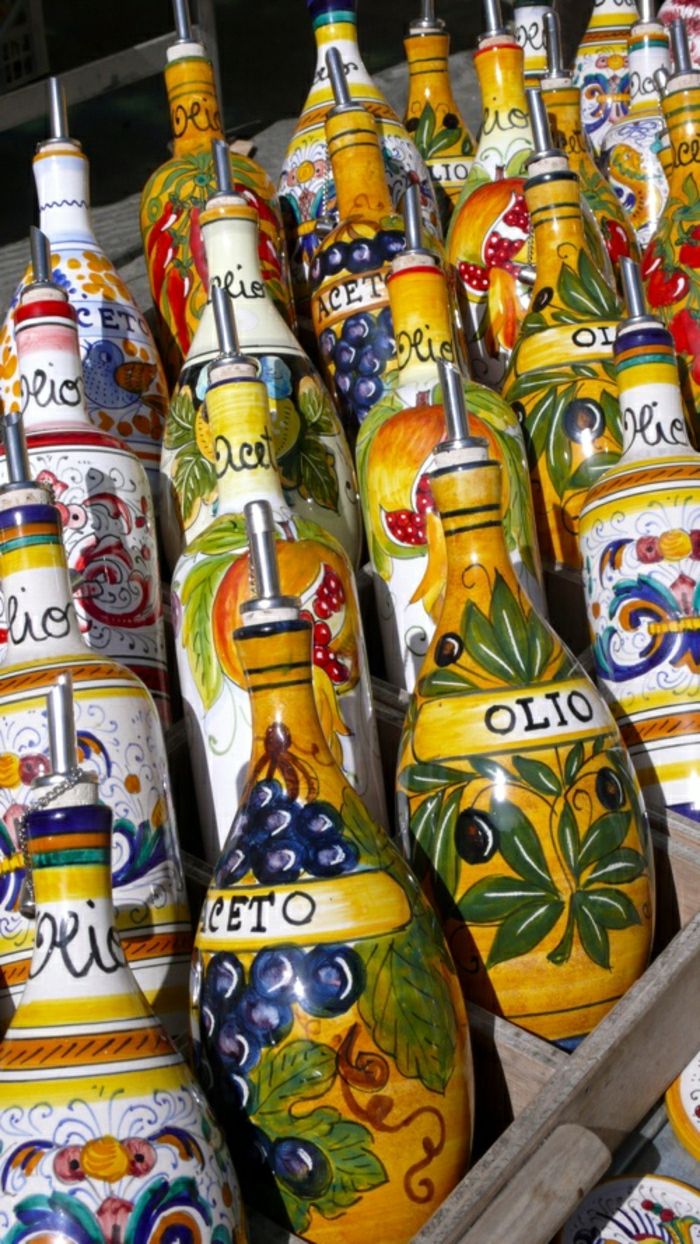 Talianske keramické olej a ocot fľaše