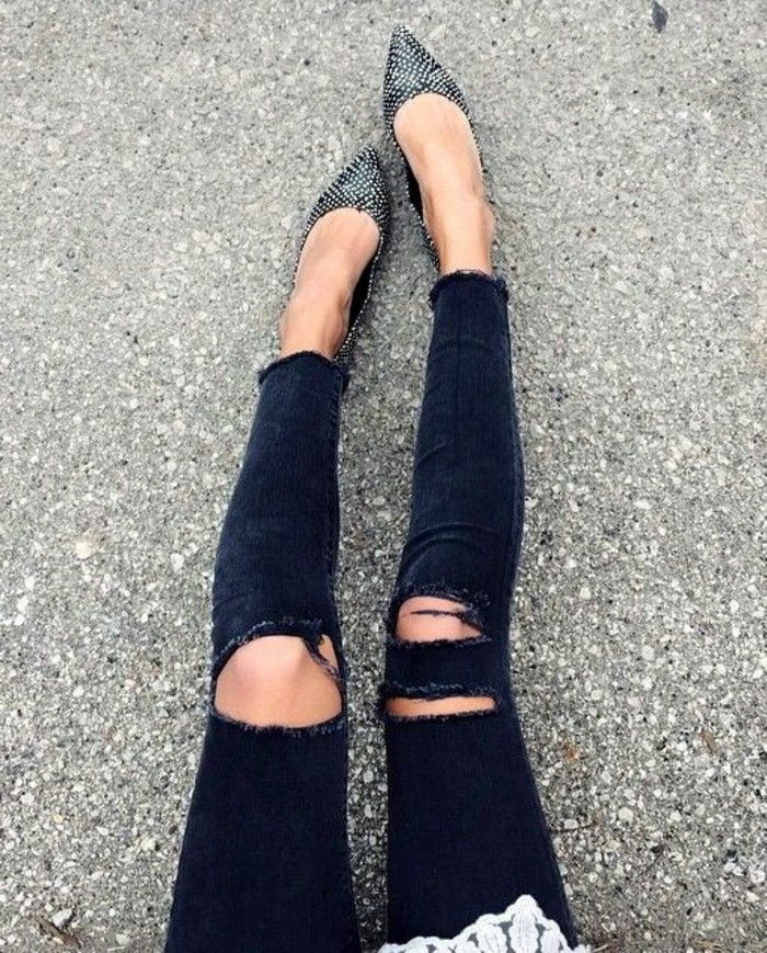 jeans-med härjade-svart-jeans-skinny-jeans-lady effektiv skor