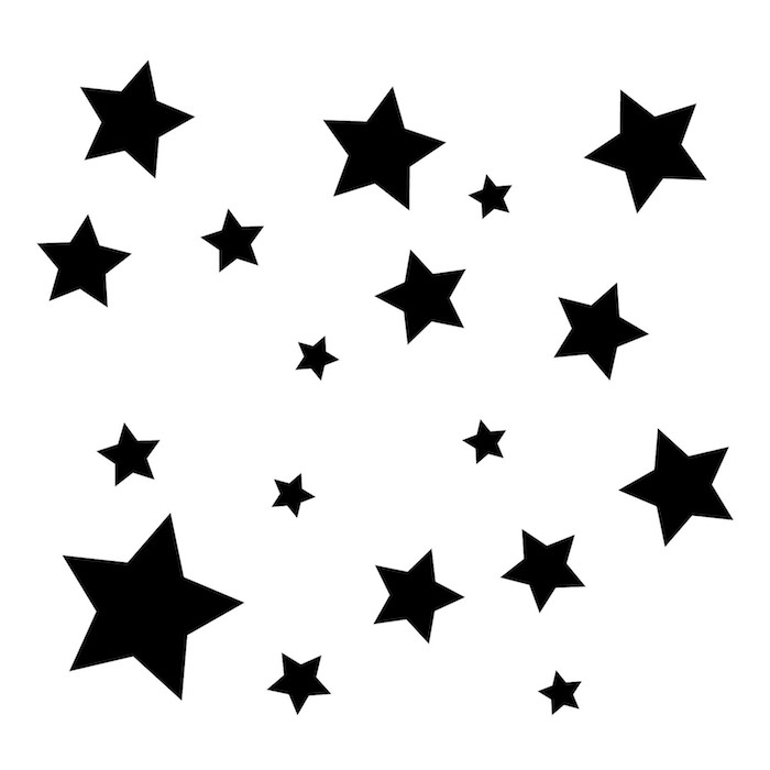 idea per un tatuaggio nero con piccole e grandi stelle nere