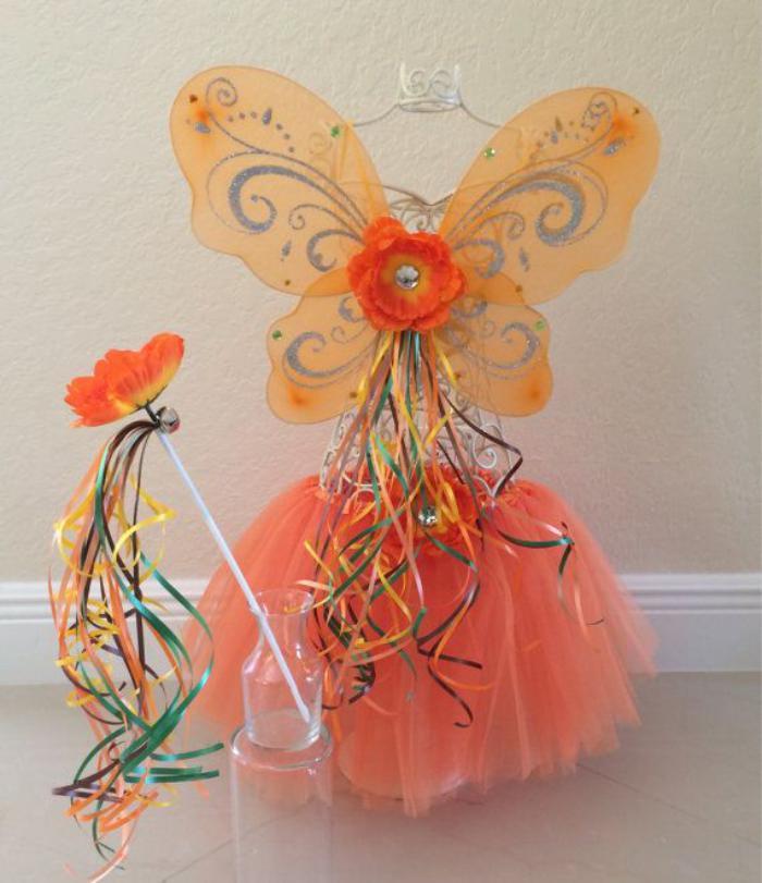 koketiškas princesė kostiumas Little Girl koralų spalvos dekoratyvinis Sparnas magija Stick
