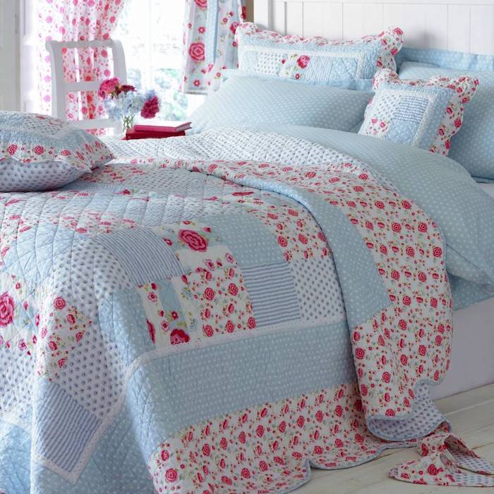 Niebieskie i różowe lniane proste pomysły do ​​szycia, jak zamienić sypialnię w oazę
