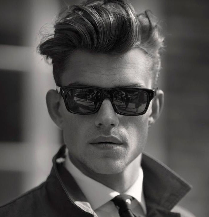 acconciature undercut modello uomo bella foto occhiali da sole foto in bianco e nero